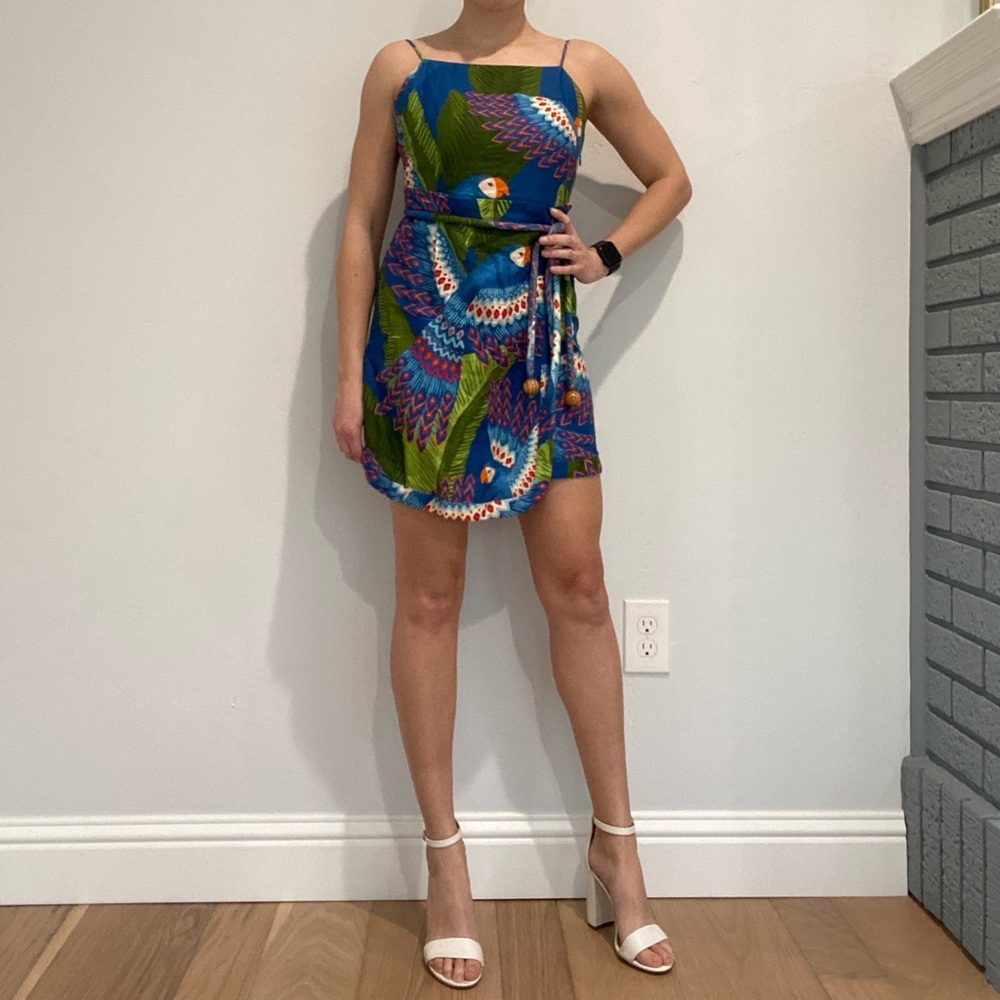 Blue Macaw Mini Wrap Dress